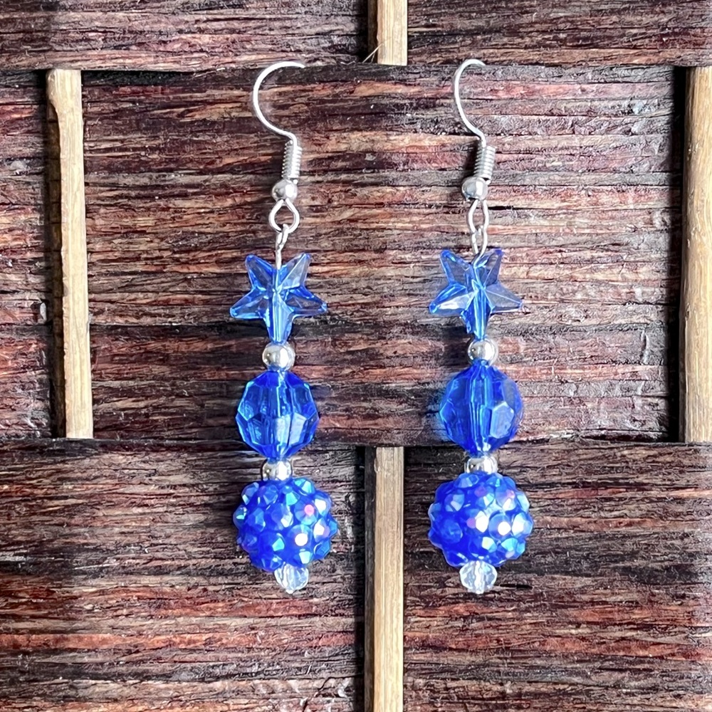 Colbalt Blue Star and Crystal Pendant Earrings